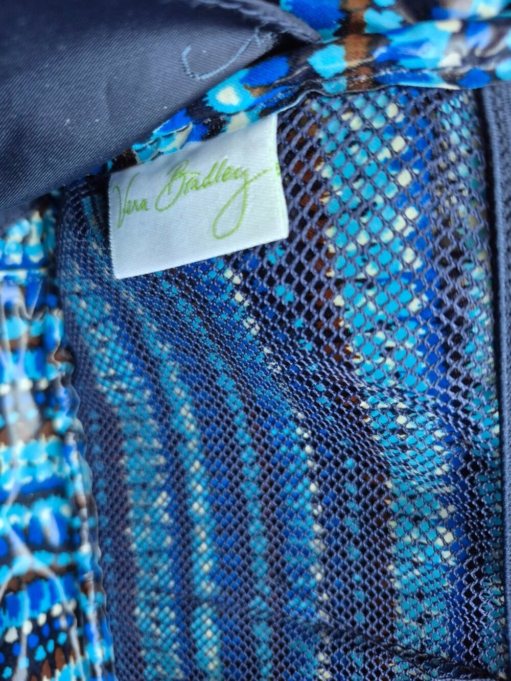 Vera Bradley Double Zip Brush Cosmetic Vanity Bag Java Blue Floral - Picture 9 of 12